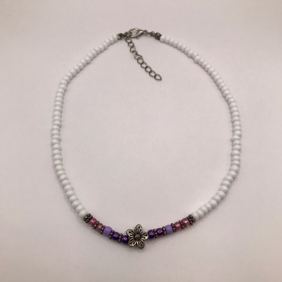 Vintage Handmade Girls Beaded Flower Choker Necklace - Picture 2 of 3